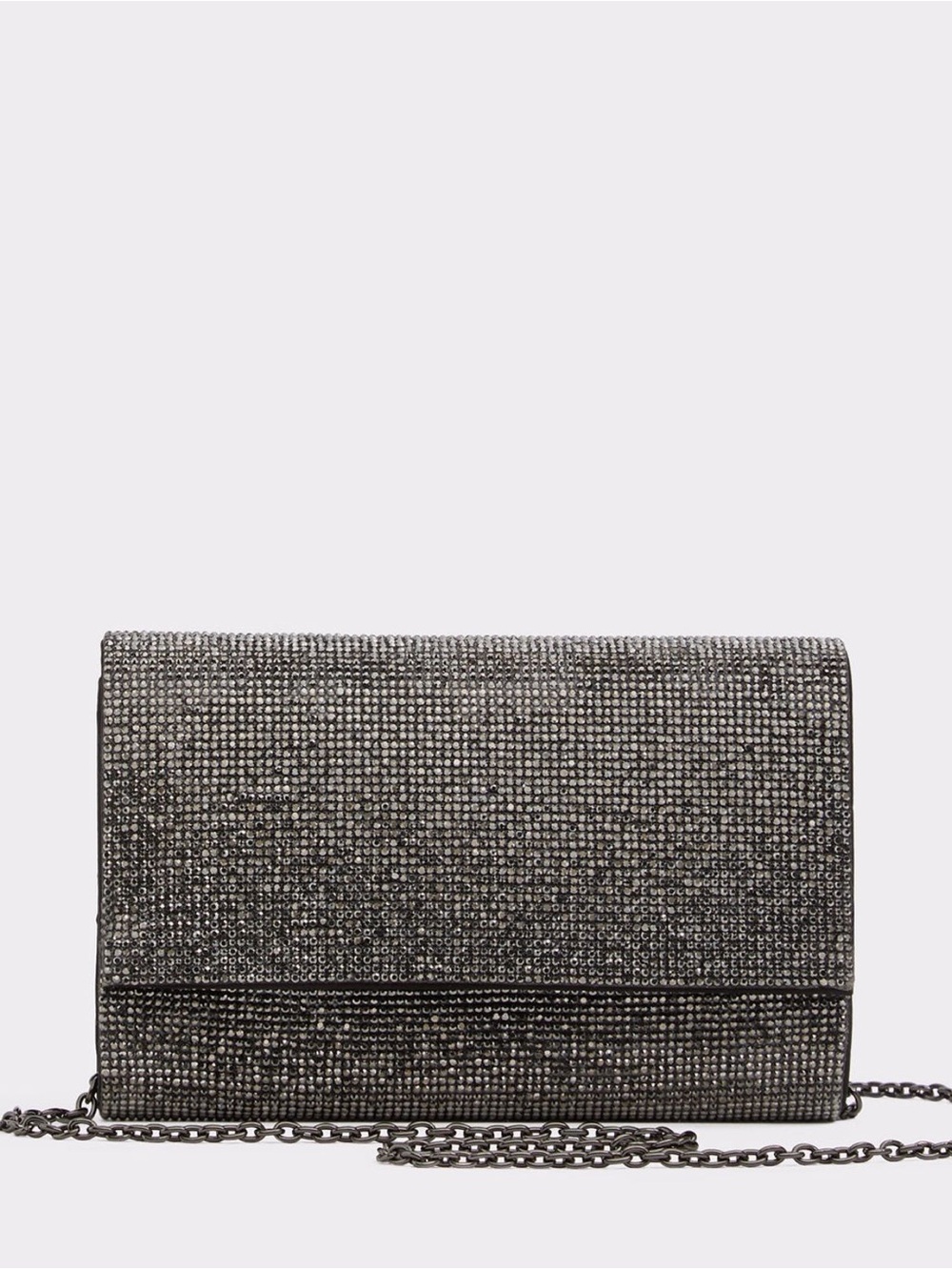 Aldo Gunmetal Crystal-Embellished Clutch with Chain